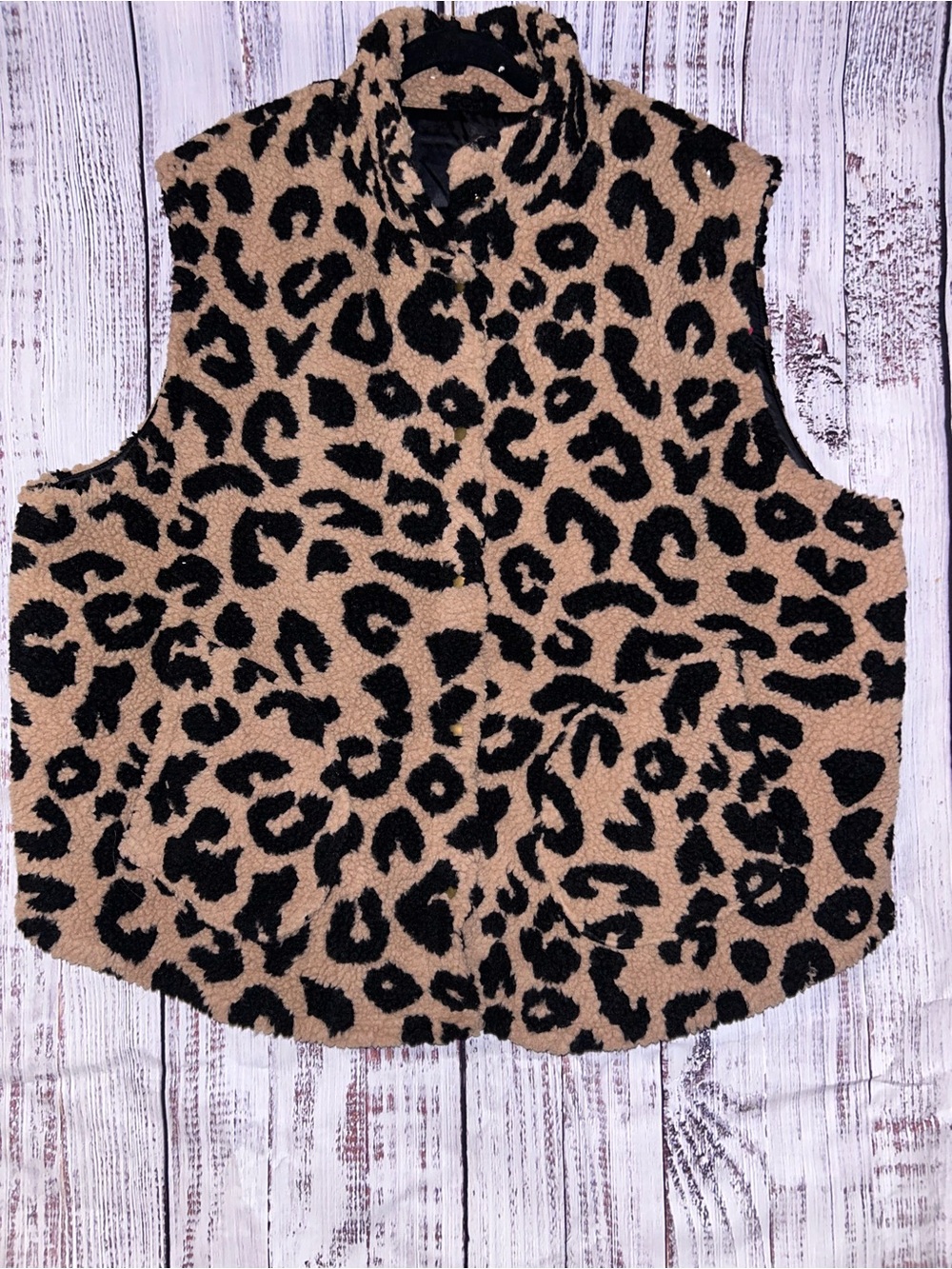 Leopard Print Sherpa Vest - Black & Tan 3X